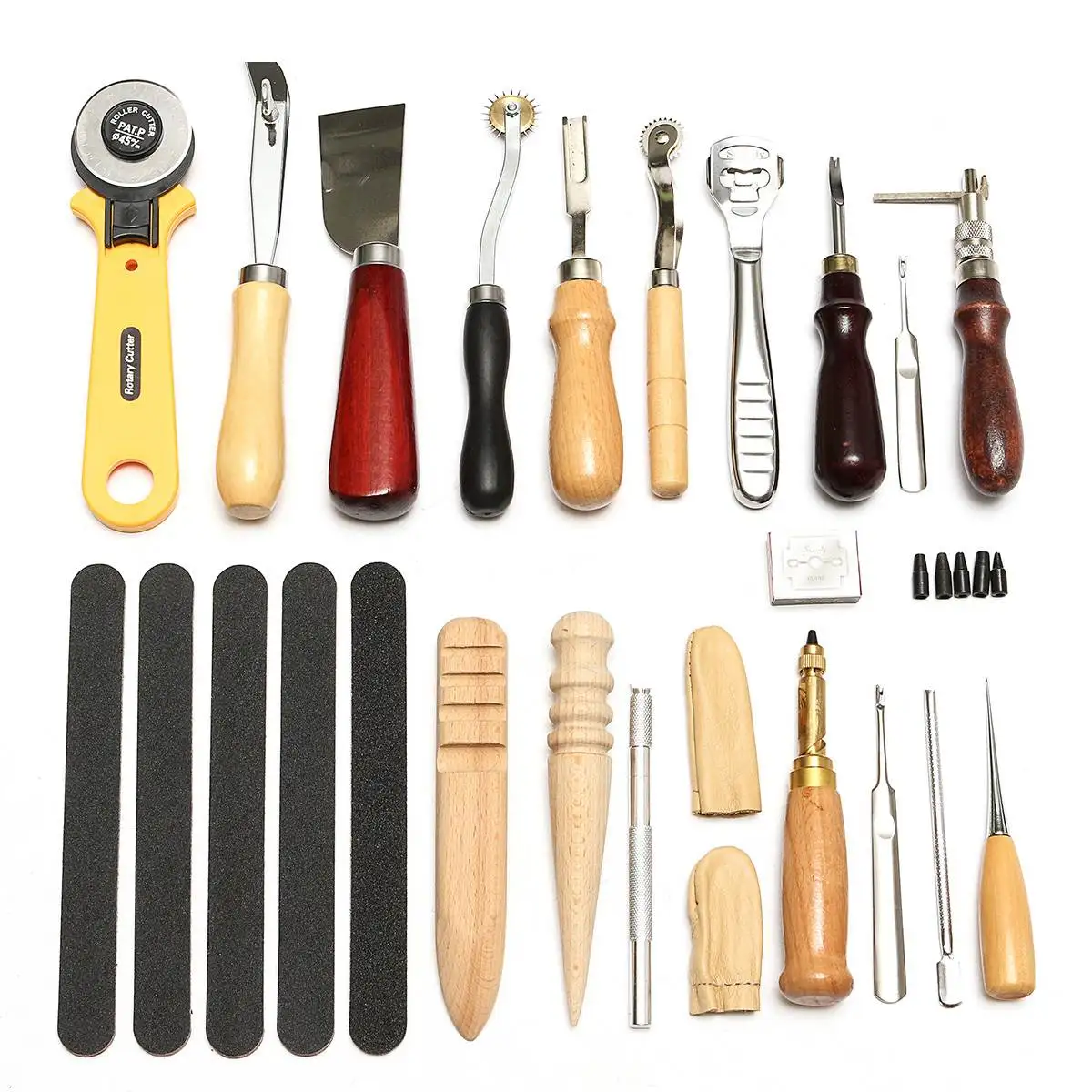 

19pcs Leather Craft Punch Tools Stitching Carving Working Sewing Saddle Groover Kit for Leather Repair