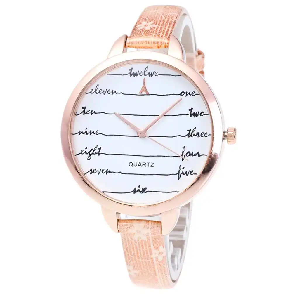 Fashion Lady Thin Mini PU Leather Strap Quartz Watch Round Letter Dial