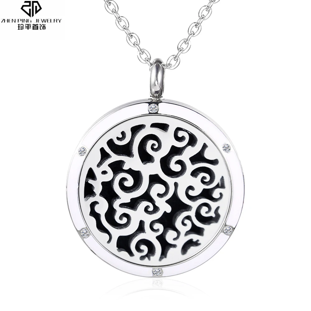 

Crystal Perfume Necklace Round Enamel Aromatherapy Diffuser Stainless Steel Essential Oil Diffuser Locket Pendant for Women