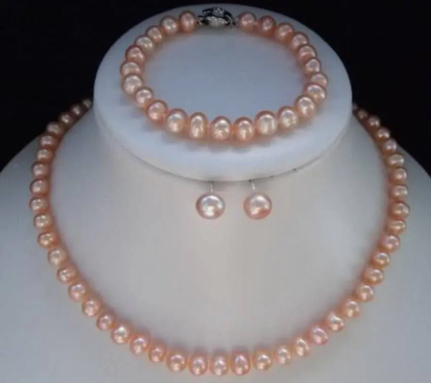 

Hot sell Noble- free shipping 07723 Pink Pearl Necklace Bracelet Earring Sets (A0423)
