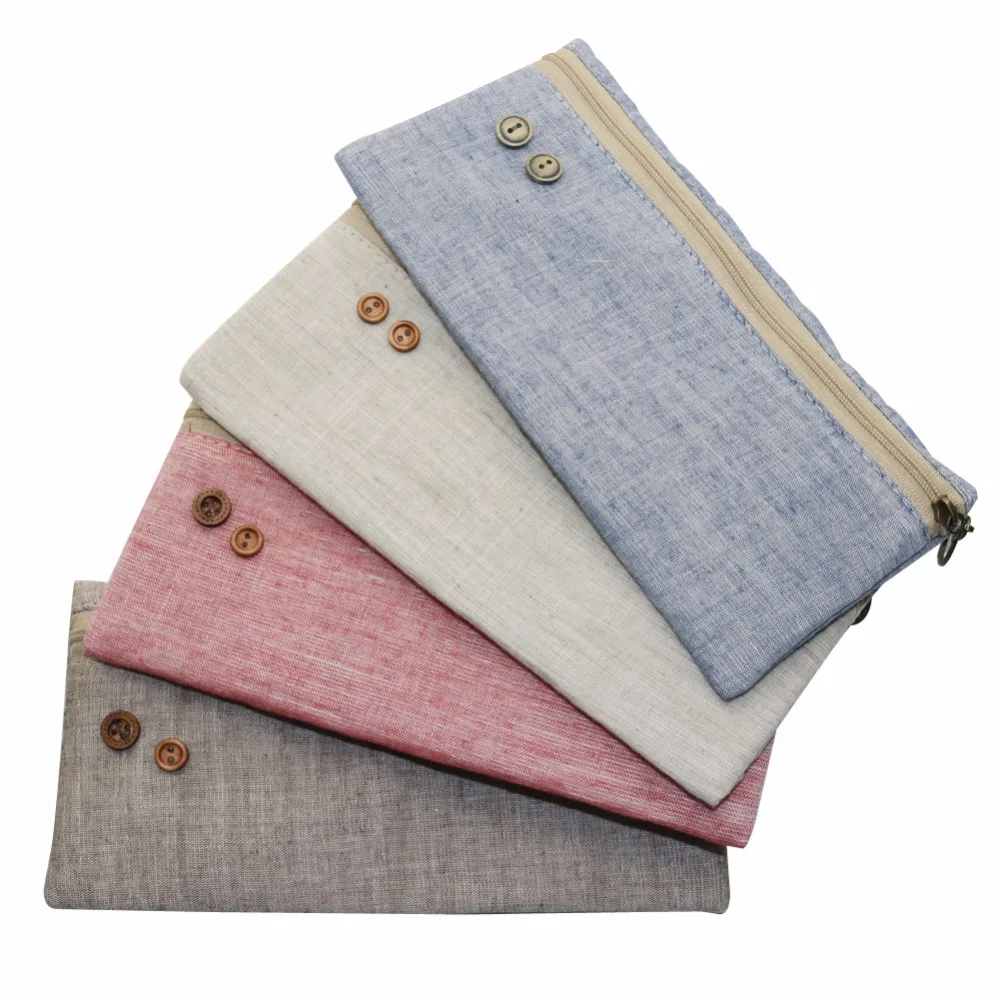 

Bolsa de lápices de lino Retro de color puro para estudiantes 4 estuches de lápices opcionales material de escritorio escolar suministros de oficina