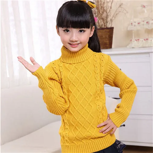 Детский свитер, Осень-зима, детский вязаный пуловер с воротником под горло, свитер для мальчиков и девочек 3, 4, 5, 6, 8, 10, 12, 14 лет, DWQ125 - Цвет: yellow