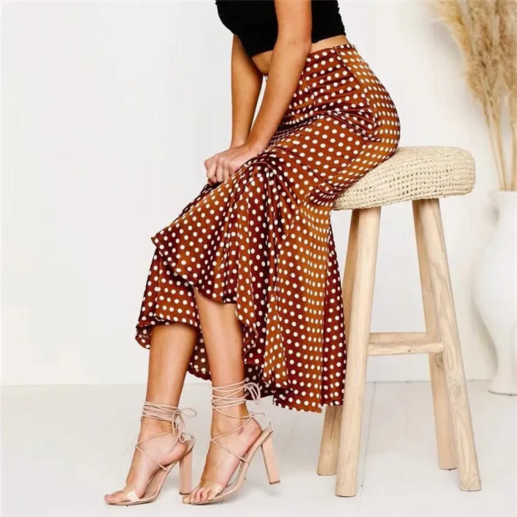 

2019 Women Skinny Pencil Skirts High Waist Dot Printing Long Skirts Autumn Sexy Wrap Long Skirt Woven Satin Ruffles Sexy Skirts