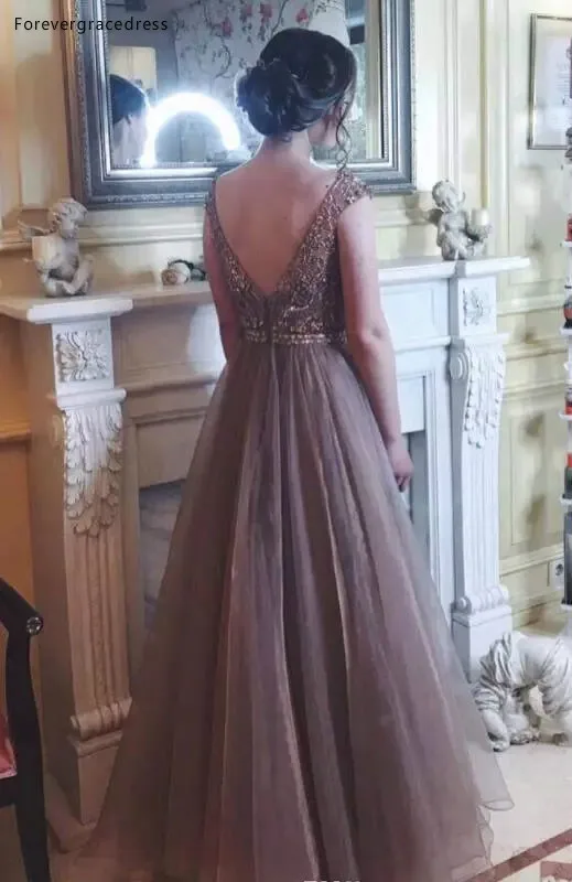 Elegant Beading Puffy Prom Dresses Scoop Neckline Cap Sleeves A Line Evening Gowns Floor Length V Cut Backless Bridesmaid Dress BC0392  139 (1)