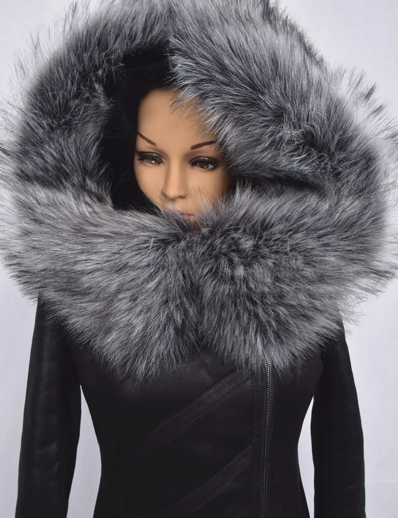 Leather Jacket Female Long 2016 New Fox Fur Hoodie