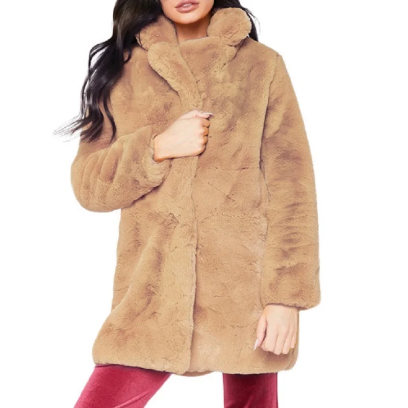 Women Autumn Winter Fluffy Thick Warm Plush Faux Fur Coat