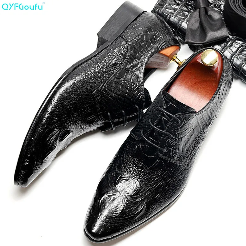 

2019 Hot Handmade Fashion Luxury crocodile shoes Wedding Office Party Men dress shoes Genuine Leather Men oxford shoes