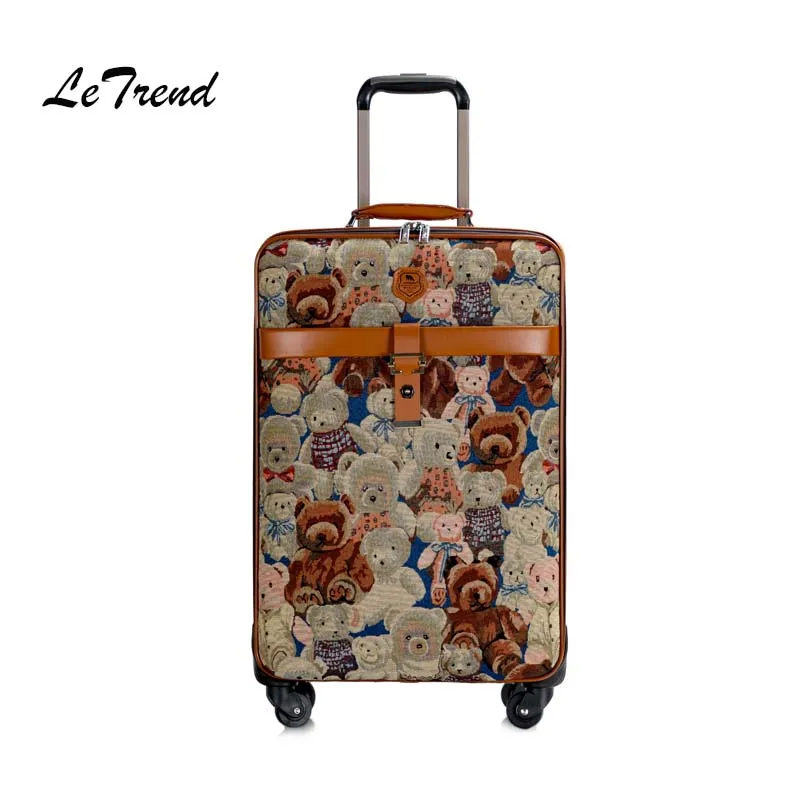 Letrend, Студенческая дорожная сумка с милым медведем, Спиннер, чемодан на колесиках, чемодан на колесиках, 16 дюймов, Детская сумка для переноски, женская сумка - Color: 24 inch
