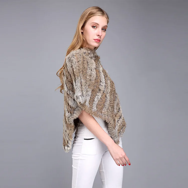  Winter Warm Shawl Poncho For Women Knitted Real Rabbit Fur Shouder Pashmina Capes Lady Natural Fur Wraps (2)