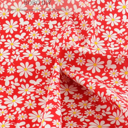 2015 new 1 meter red daisy Printed cotton poplin fabric clothing dress sewing quilting patchwork 145cm x 100 cm | Дом и сад