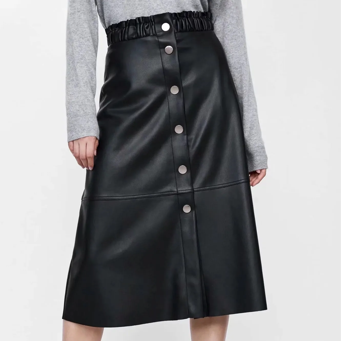

S1019T2 Europe and America 2018 new winter leisure leather imitation MIDI skirt 796G