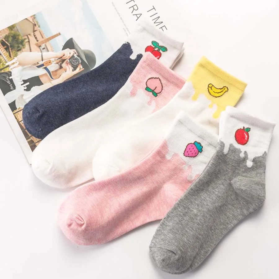 Новые милые Harajuku забавные носки с фруктами Kawaii персиковые/Клубничные/банановые