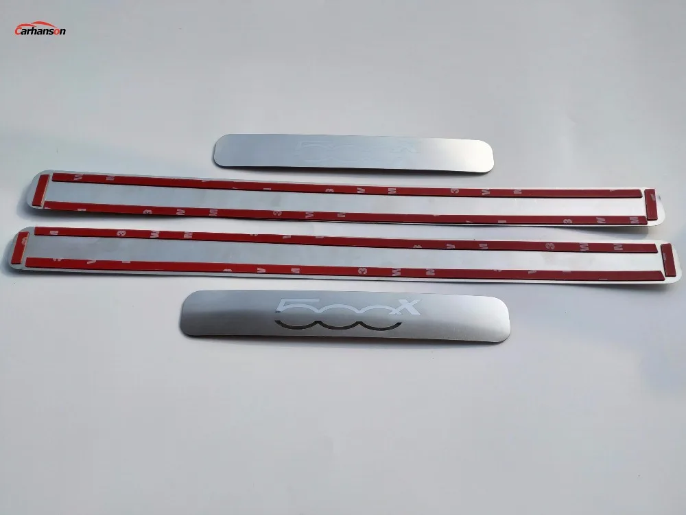 N//A 4Pcs Battitacco Acciaio Inox Door Sill Scuff Plate Car Styling Accessorio per Fiat 500X Soglia della Porta Protezioni Trim Pedali