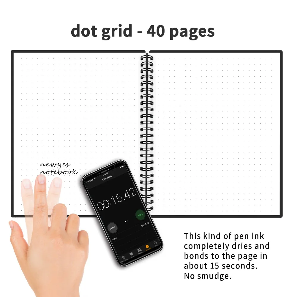 NEWYES A4 умная стираемая бумага для ноутбука, многоразовая черная записная книжка с проволочным переплетом, приложение для подключения микроволновой печи, стираемая ручка для детей, студентов