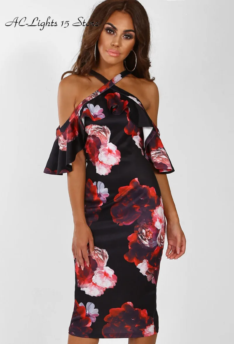 Пикантные летние Bodycon цветок плиссированное платье Для женщин Boho Темно синие