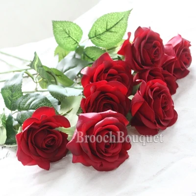 10 шт./лот, настоящие розы, искусственные цветы, розы, букет на свадьбу, вечерние, для подружки невесты, домашние декоративные цветы - Цвет: red