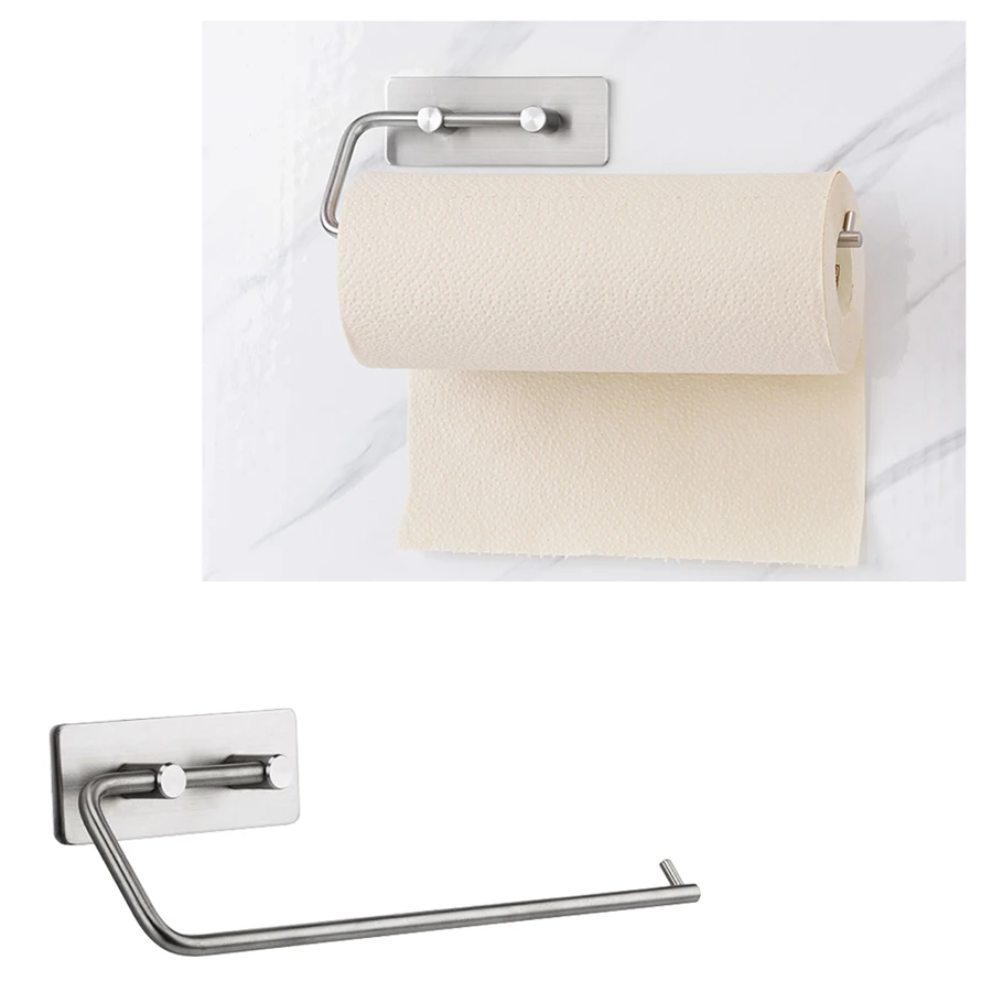 

1 pc Paper Towel Stick On Sticky Tissue Roll Hanger Bathroom Kitchen Lavatory Hotel Rack Towel Holder Wall Mount Stainless
