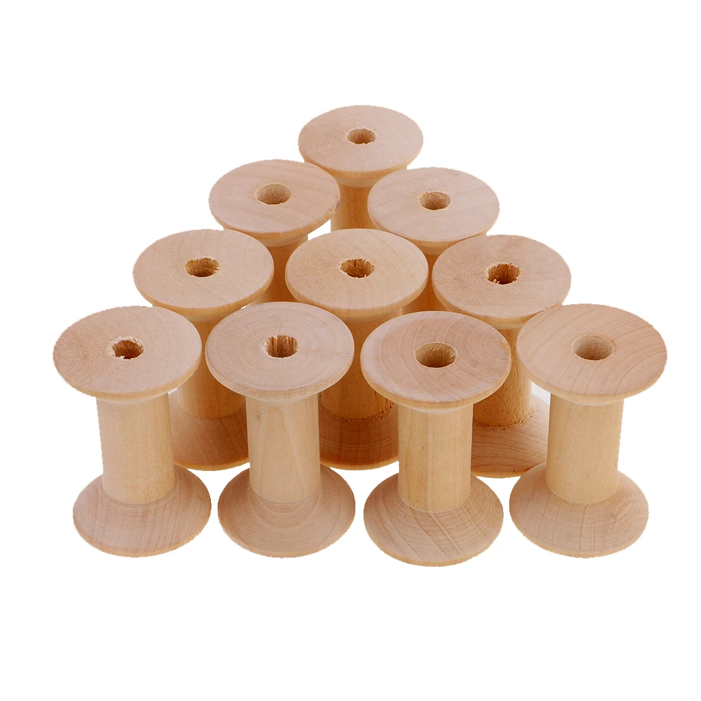 New Hot Sale 10 Pieces Natural Wooden Empty Thread Spools Sewing Bobbins DIY Clothes Bag Wedding Dress Apparel Sewing Tools 