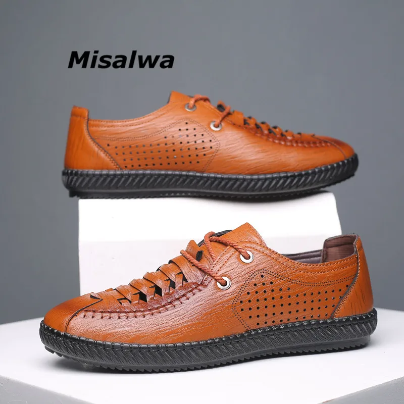 

Misalwa Men's Leisure Lace Up Hollow Shoes Summer Spring Platform Round Toe Slip On Comfortable Driving Lazy Footwear Brand