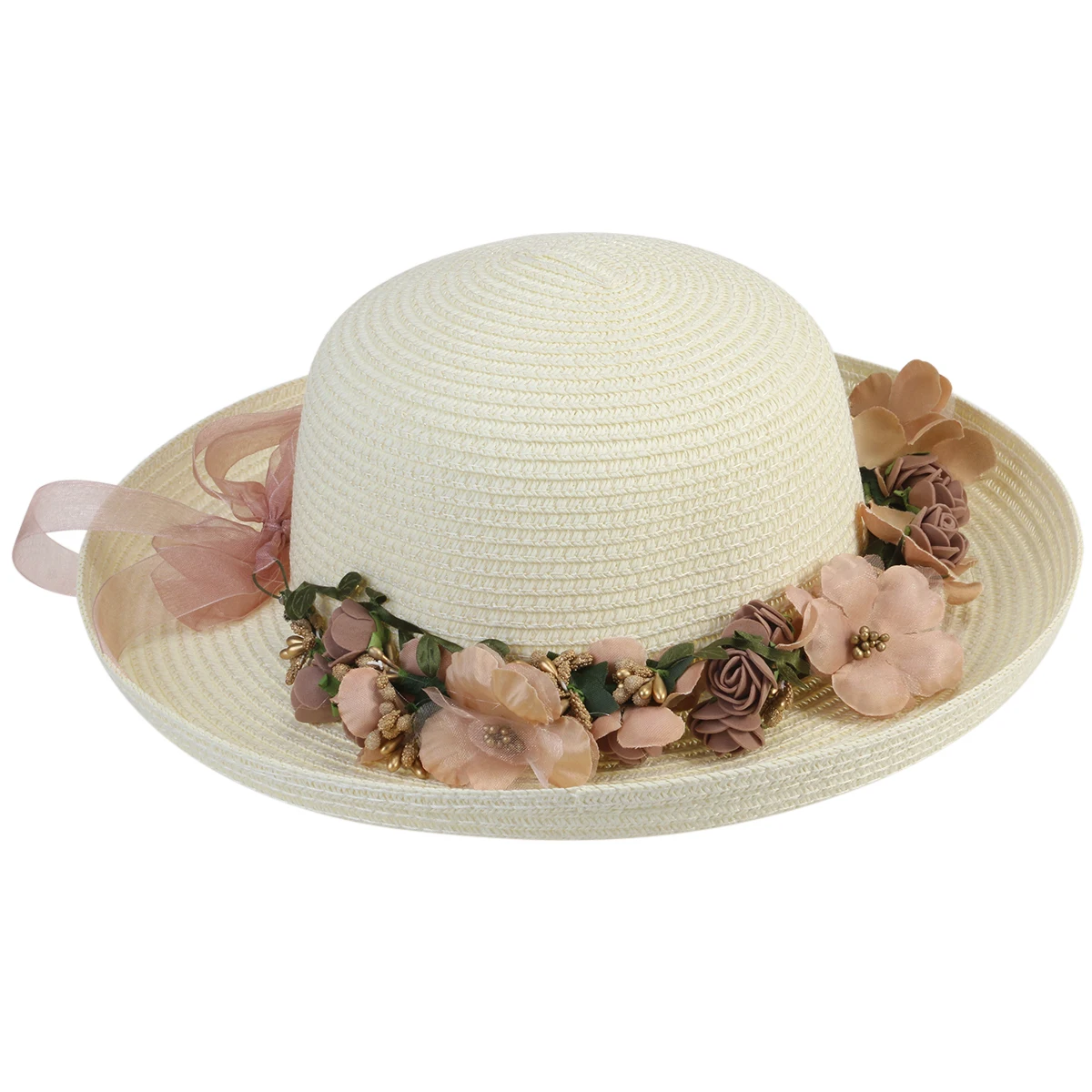 Женская широкая шляпа летняя пляжная соломенная Кепка широкополая шляпа от солнца шляпы для взрослых(молочно-Белая Гирлянда