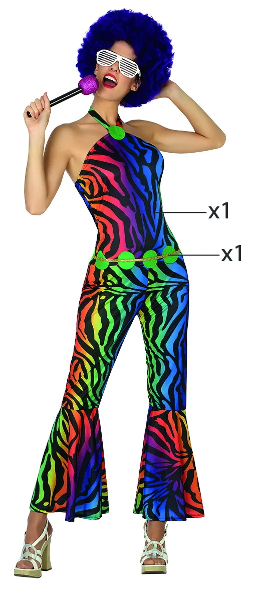 Торговля- Красочный Наряд в стиле диско для женщин полиэстер праздничная одежда для взрослых диско комбинезоны костюмы Маскарад 302
