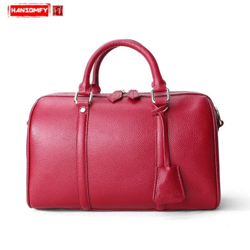 

Luxury fashion Women Handbags Boston bag Genuine leather wild pillow firsr layer cowhide portable shoulder female Messenger bag