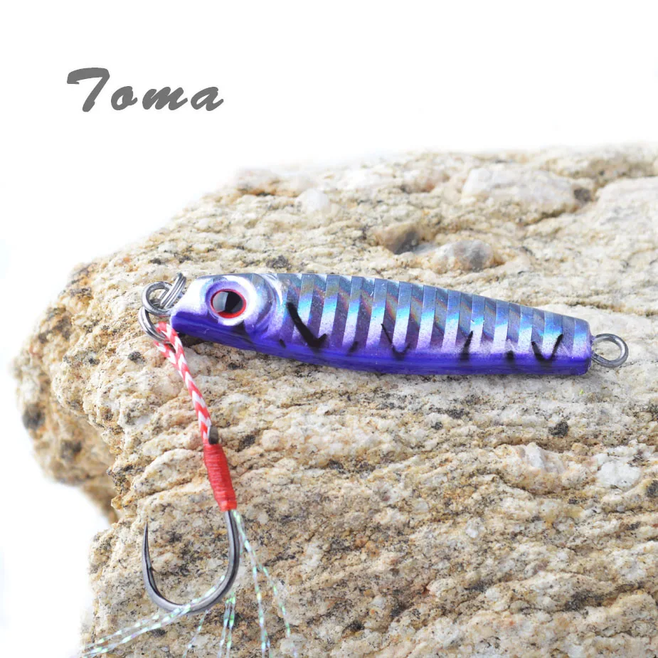 TOMA 4PCS/lot Metal Jigging Fishing Lure with Hook 7g 14g 28g 40g Mini Jig Hard Bait Slowly Sinking Spoon Lure Fishing Tackle