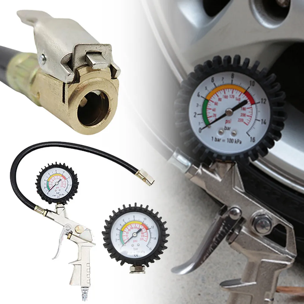 

best selling 2019 products Dial Tire Inflator Gauge Flexible Hose 220 PSI Pistol Style Air Chuck Pneumatic tools herramientas