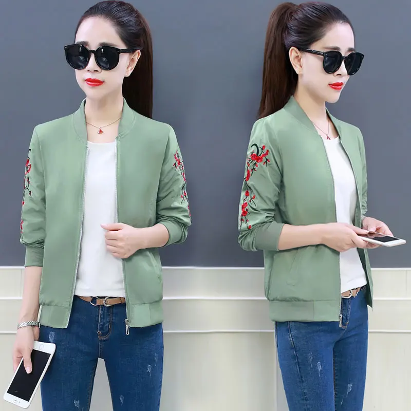 price cut  Spring Female Windbreaker Coat Embroidery Short Zipper Lightweight Jacket Baseball Uniform Loose La