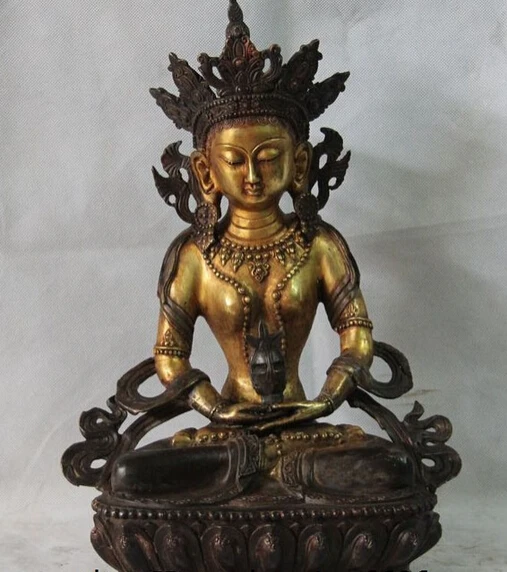 

USPS to USA S0702 16" Tibet Buddhism Copper Bronze Amitayus Longevity Buddha Bodhisattva Statue (B0328)