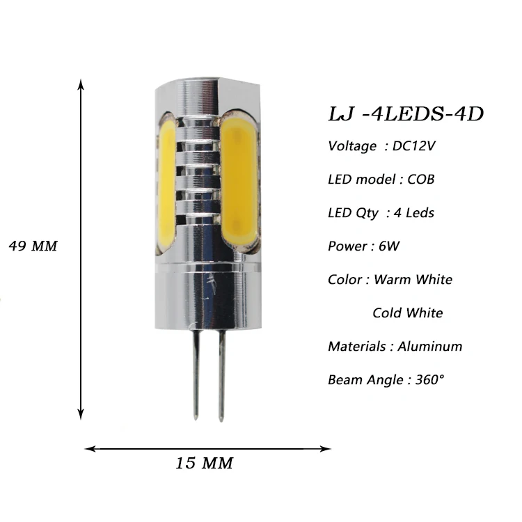 Z30 Автомобильный Алюминиевый светодиодный G4 DC12V 8 Вт 6 Вт 5 Вт 2 Вт 1,5 Вт Холодный белый/теплый белый COB светодиодный светильник Хрустальная кукурузная лампа