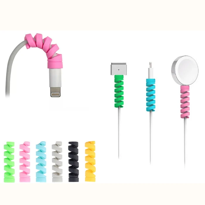 100 шт./лот силиконовые со спиральным кабелем протектор USB кабель для зарядки