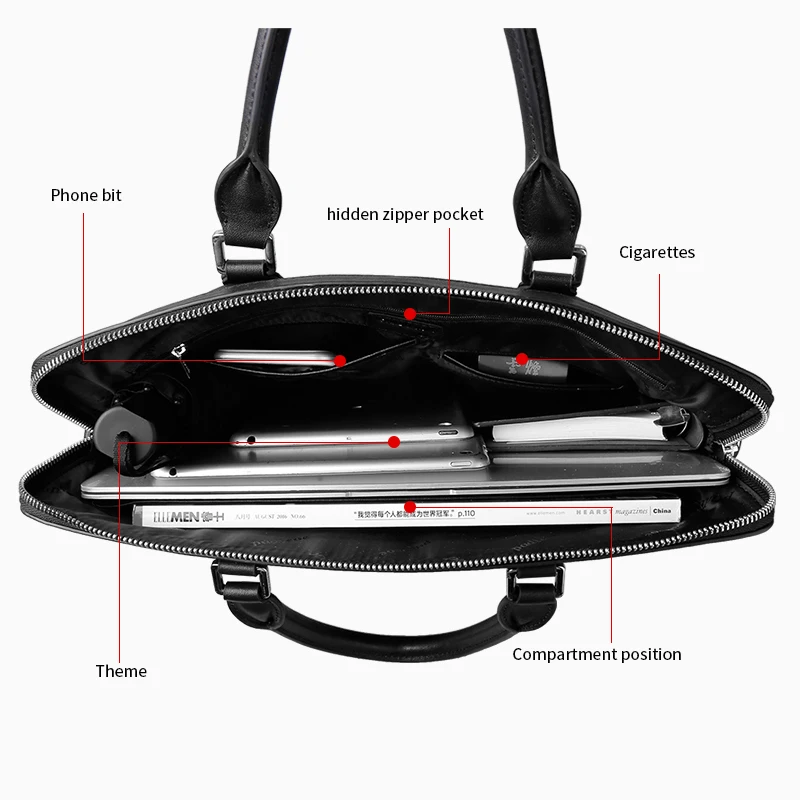 business messenger leather handbags portfolio bags for document shoulder office Briefcase Men's laptop computer man genuine