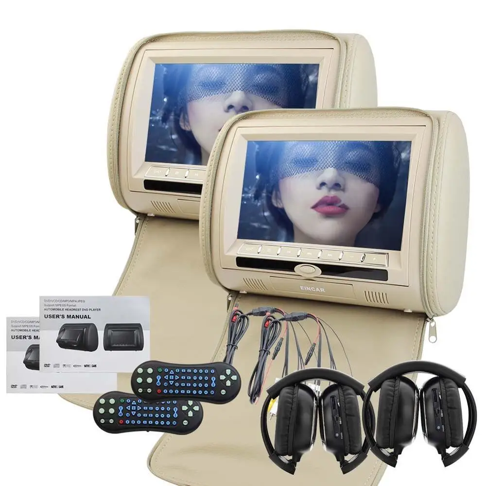 

IR Headphones Car Monitors 9" LCD car video entertainment Headrest Pillow DVD player Built-in Speaker IR/FM transmitter USB/SD