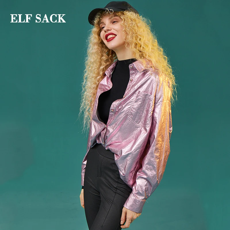 Женская блузка ELFSACK с длинным рукавом и отложным воротником европейский