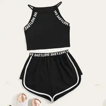 

Fashion Two Pieces Set Sleeveless Crop Top and Shorts Set Casual Summer Women Set
