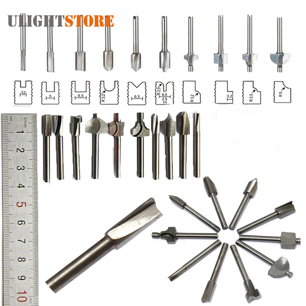 10pcs! 1/8 Inch 3.175mm Shank Router Bits Set Files HSS High Speed