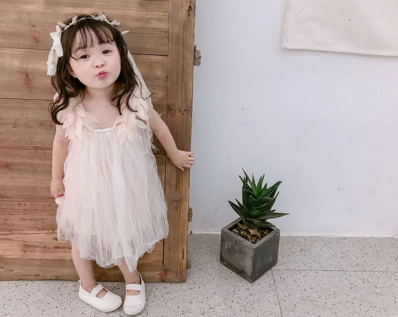 Appliques Tulle Flower Baby Girls Dress Teenage Children Summer Dresses Mesh Patchwork Party Wedding Beige Pink Toddler Clothing (11).jpg