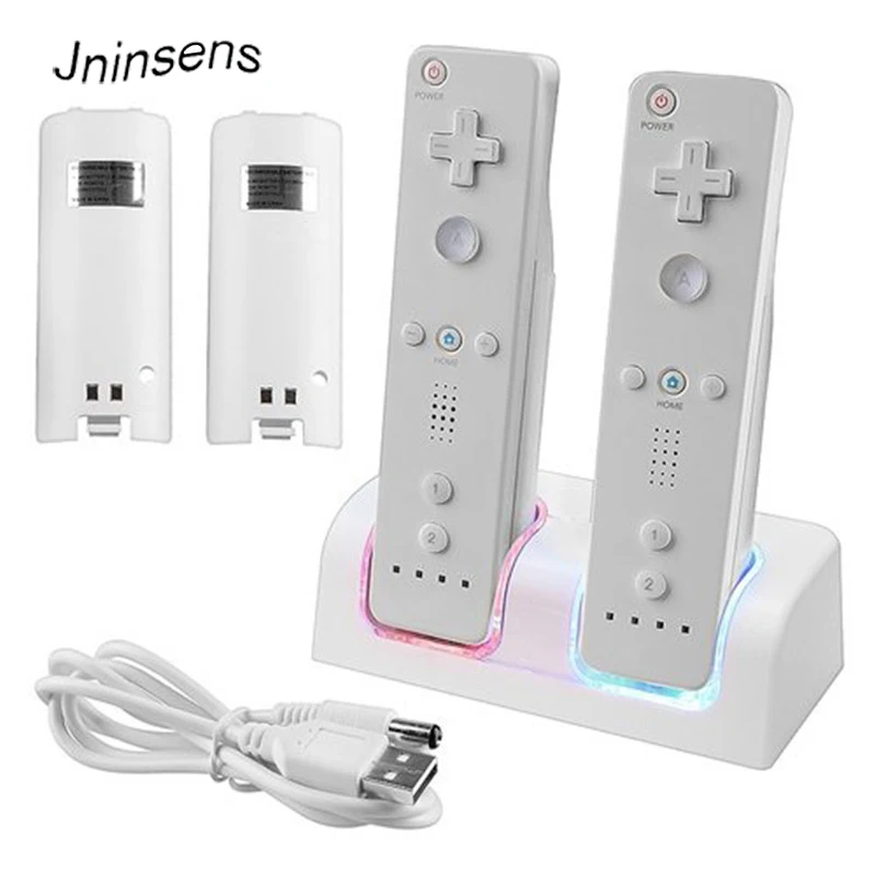 

White Remote Controller Dual Charging Dock Station+2X 2800mAh Battery Pack With for Wii Blue LED Light for Nintendo