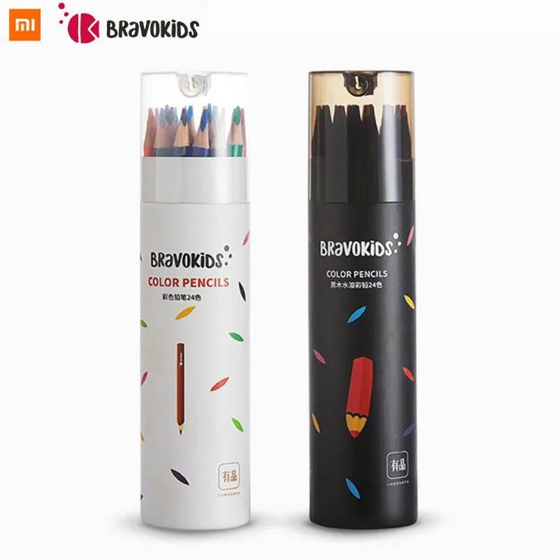Цветной карандаш Xiaomi Bravokids водорастворимый черный цвет дерева 24 цвета в