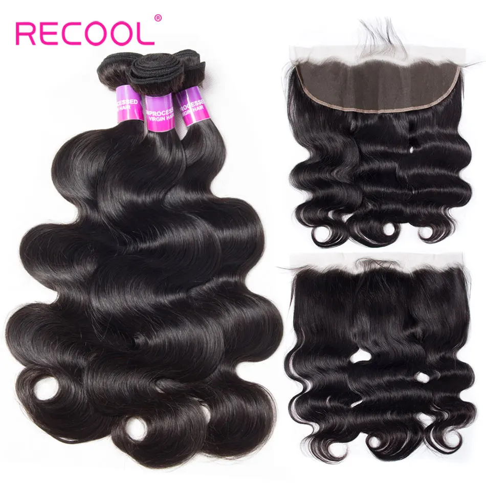 

Recool Hair Peruvian Body Wave Human Hair Bundles With Lace Frontal Closure 100% Human Hair 3 Bundles With Lace Frontal 5Pcs/Lot