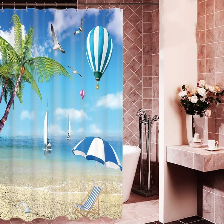 1800x1800mm Customized blue ocean bathroom shower curtain waterproof thickening mold seagull curtain partition curtain curtain-2