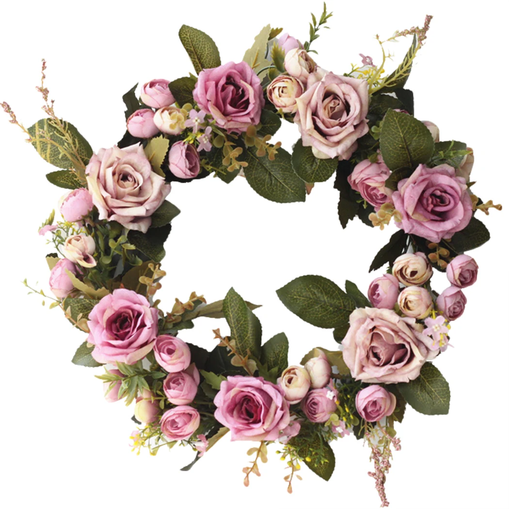 13,78 ''Красивая Высокое качество изысканный розовый цветок в чай цветочный венок дверь украшения свадебные предметы домашнего обихода - Цвет: Purple
