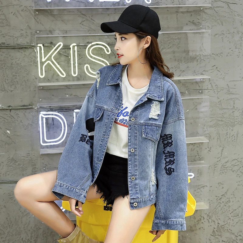 Blue Plus Printemps Mode Broderie Denim Automne De Style Manteau Trou Lâche Vintage La Taille Nouvelle 2018 Femme Bf Veste Femmes Ljj0106 RtgqdwxqBW