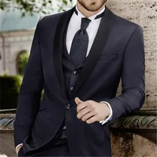 Темно-синий платок нагрудный Свадебный костюм для мужчин 3 шт.(куртка+ брюки+ жилет+ галстук) на заказ Выпускной Masculino Trajes De Hombre Блейзер 277