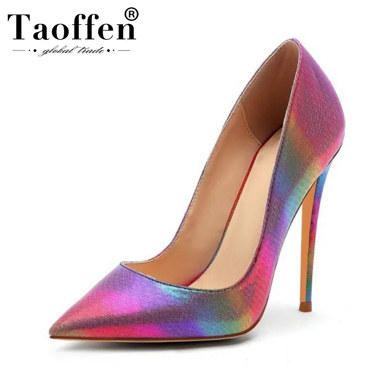 

Taoffen Women 4 Style Rainbow Colors Party Club Pumps Super High Heels Office Work Shoes Woman Female Pumps Footwear Size 34-45