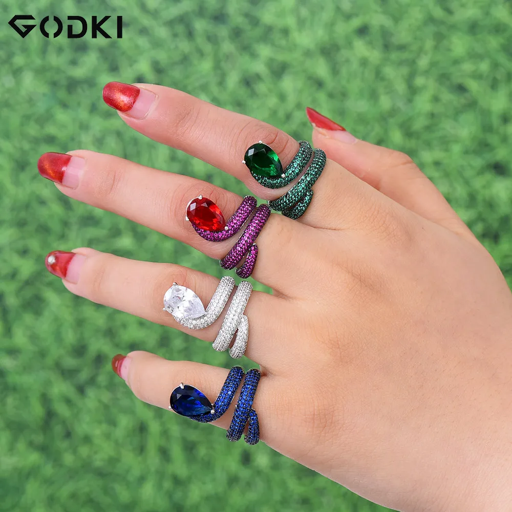 GODKI, роскошное обручальное кольцо со змеиным намоткой для женщин, свадебные кубические циркониевые аксессуары из Дубая, кольцо на палец, ювелирное изделие