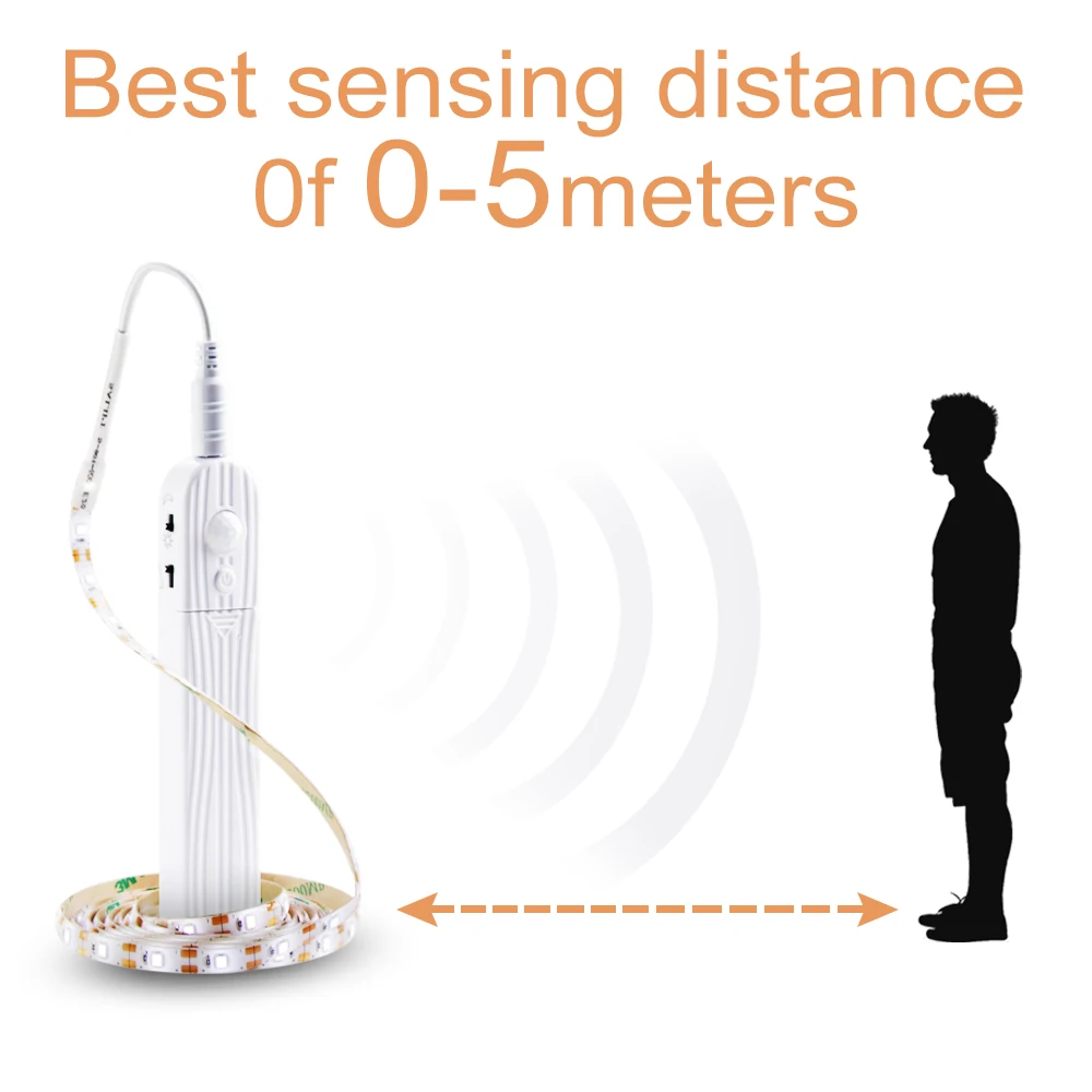 Ночной светильник с датчиком движения PIR, светильник SMD 2835, водонепроницаемая кухонная Светодиодная лента 5 В, 1 м, 2 м, 3 м, светодиодный светильник для лестницы, кровати, гардероба
