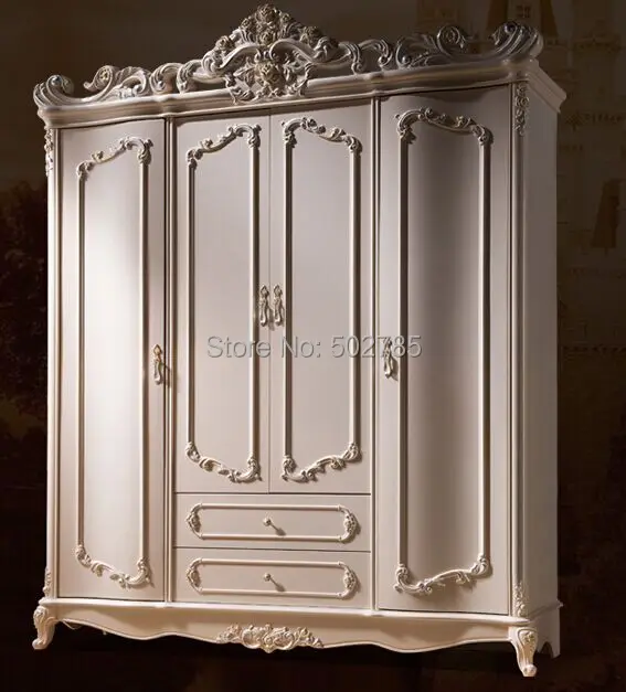 European Rural Solid Wood Four Door Wardrobe White French Wooden
