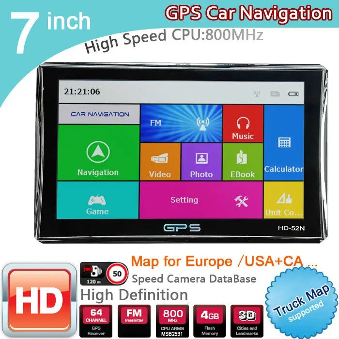 Новый 7-дюймовый HD gps навигации 800 м/FM/8 GB/DDR3 2018 Карты для всей Европы/США Канада грузовик Navi автомобиль-трейлер